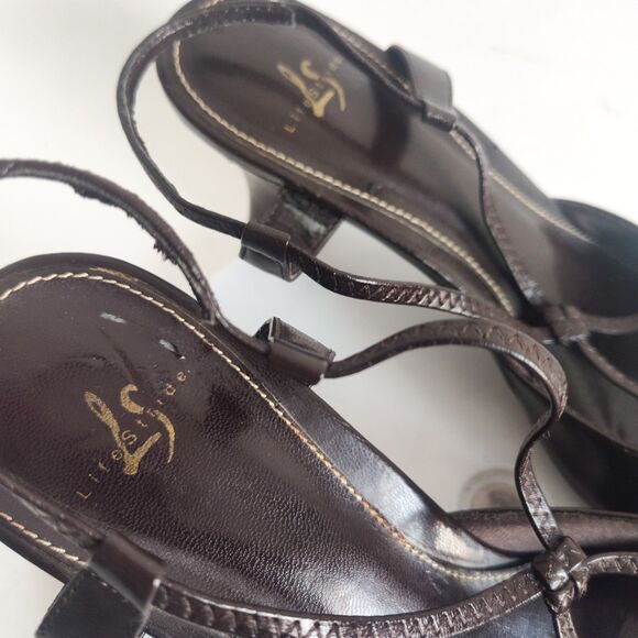 90s Y2K Life Stride Heels 8 Narrow Brown Pointy Square Toe Slingback Leather - Picture 10 of 12